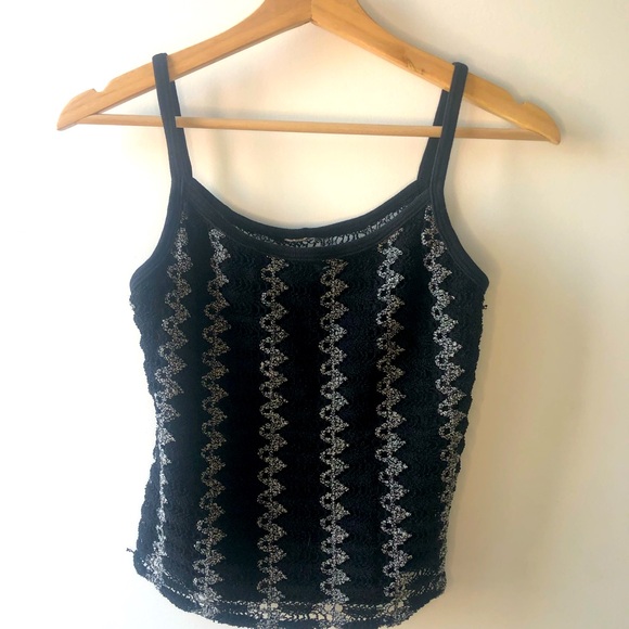 Vintage Tops - Vintage 90s black and white Medium spaghetti strap crocheted tank top